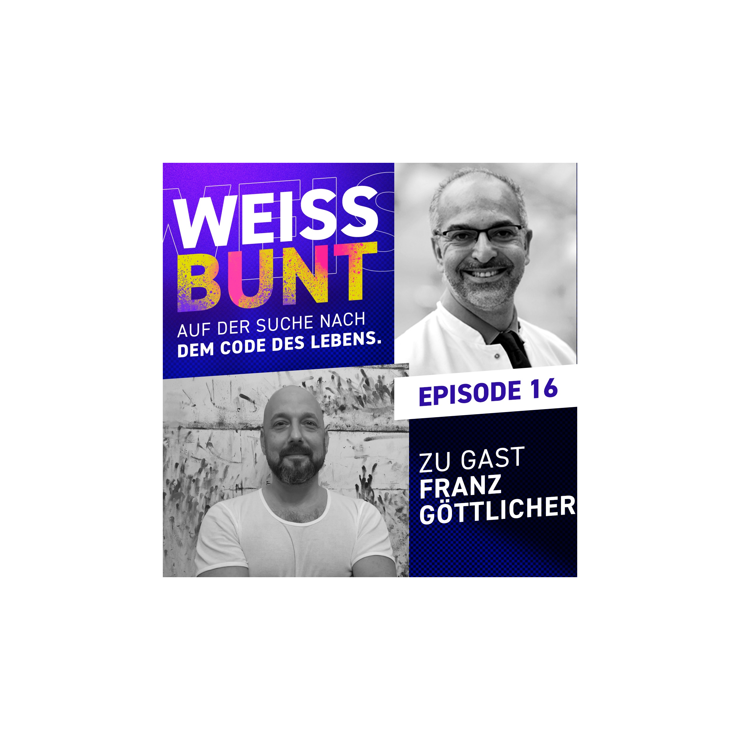 Weiss Bunt Podcast Episode 16 mit dem Konterfeit der zwei Sprecher.